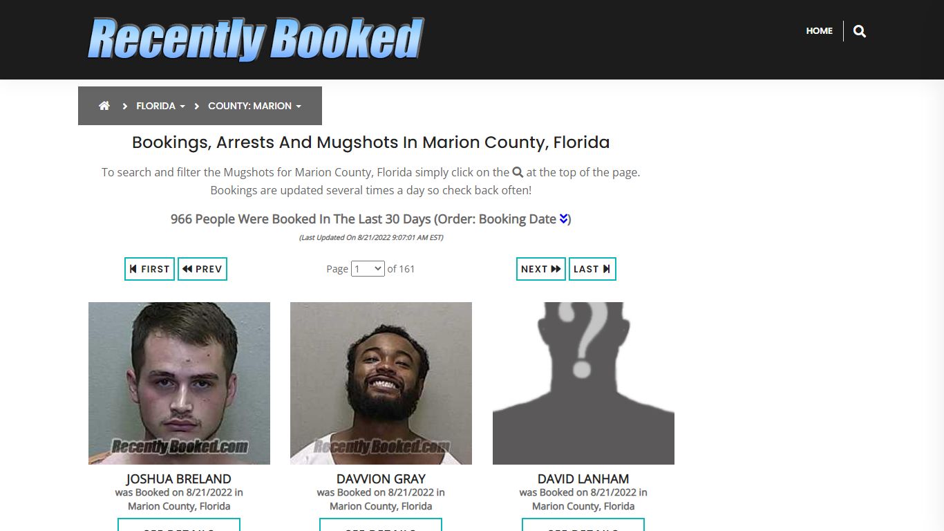 Recent bookings, Arrests, Mugshots in Marion County, Florida