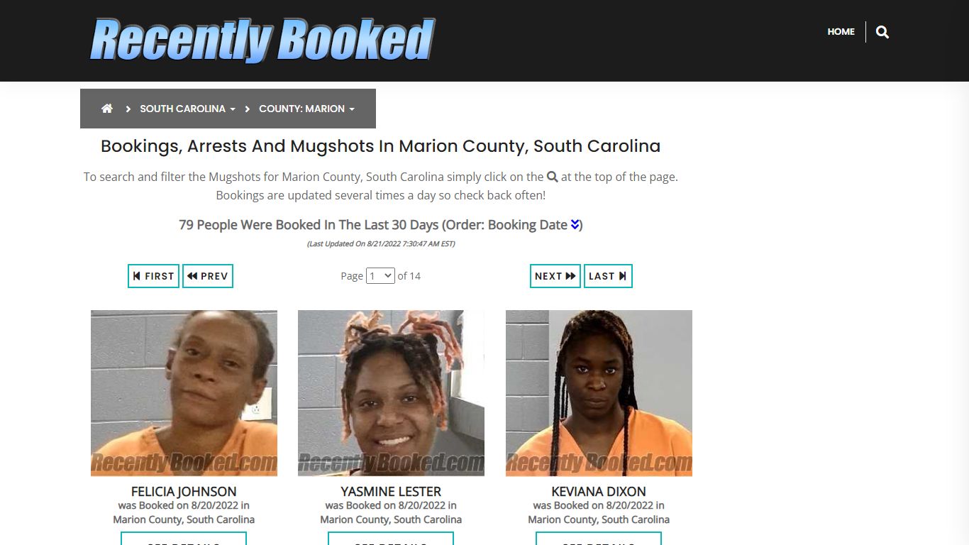 Bookings, Arrests and Mugshots in Marion County, South Carolina